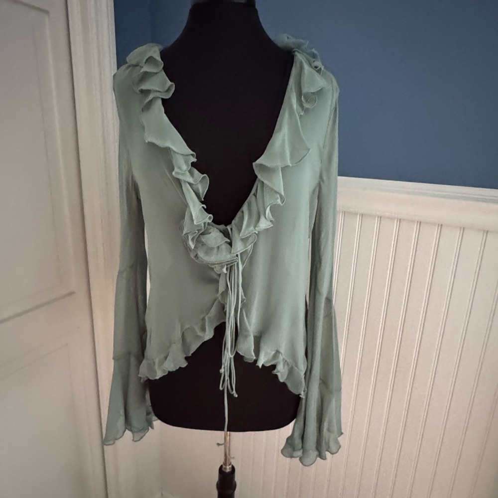 Zara Light Green Ruffled Blouse